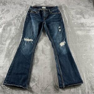 Aeropostale Jeans Women's Sz 3/4 Hailey Flare Short Dark Wash Distressed Denim